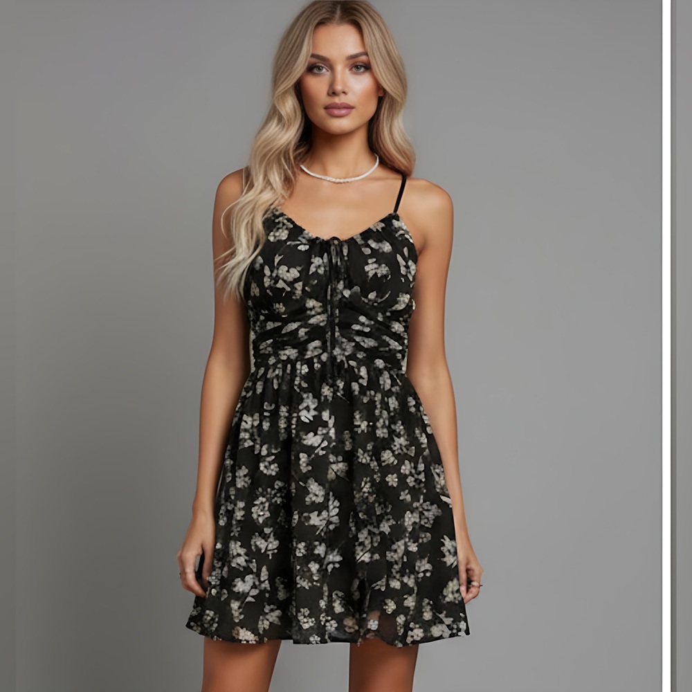 Chiffon Floral Print Knot Front Cami Dress - Picture 3 of 8